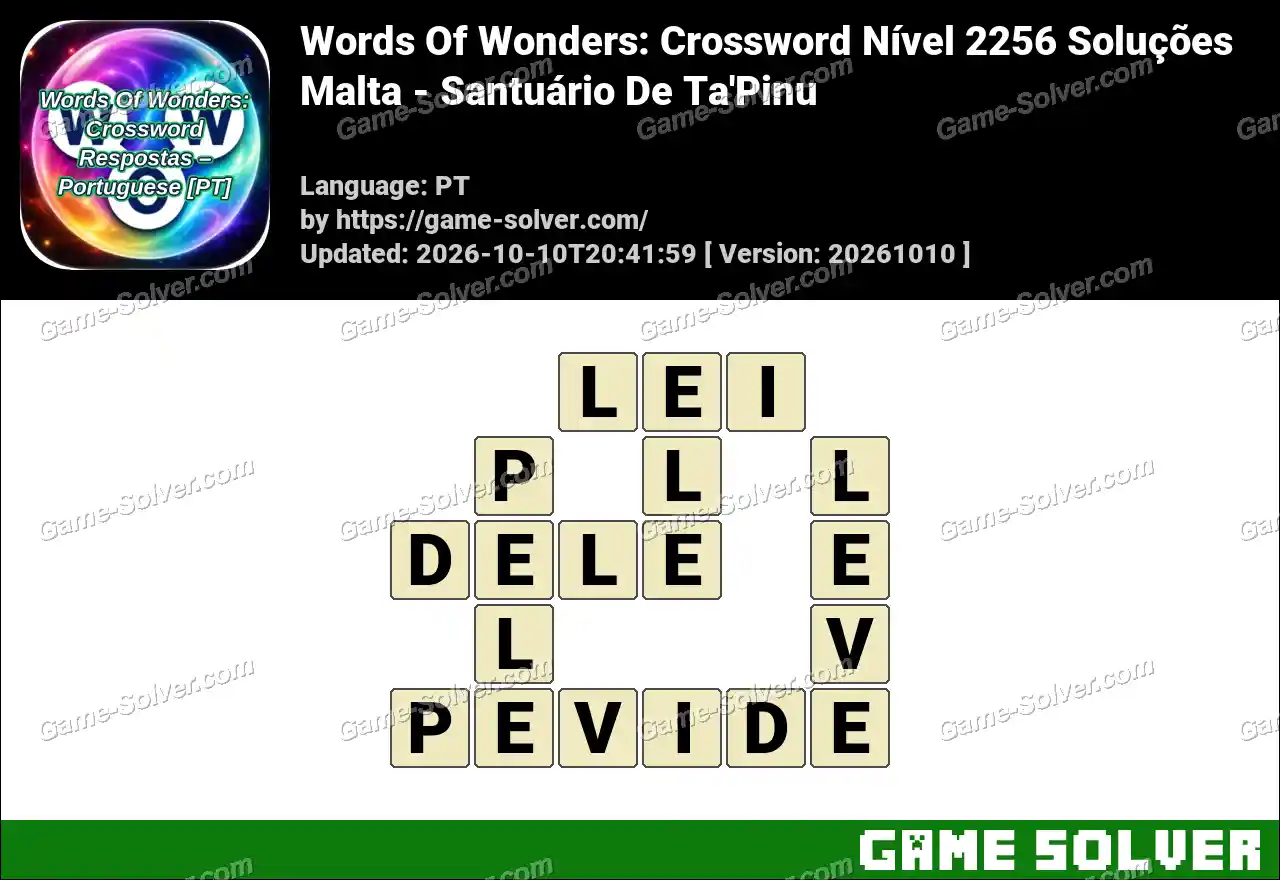 Words Of Wonders: Crossword Nível 2256 Soluções – Malta – Santuário De Ta’Pinu